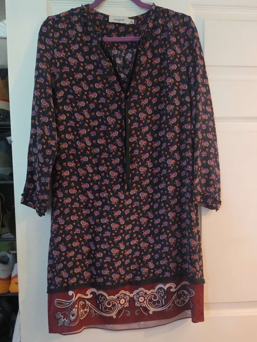 Coach Navy Mini Dress with Pink and Burgundy Floral Print